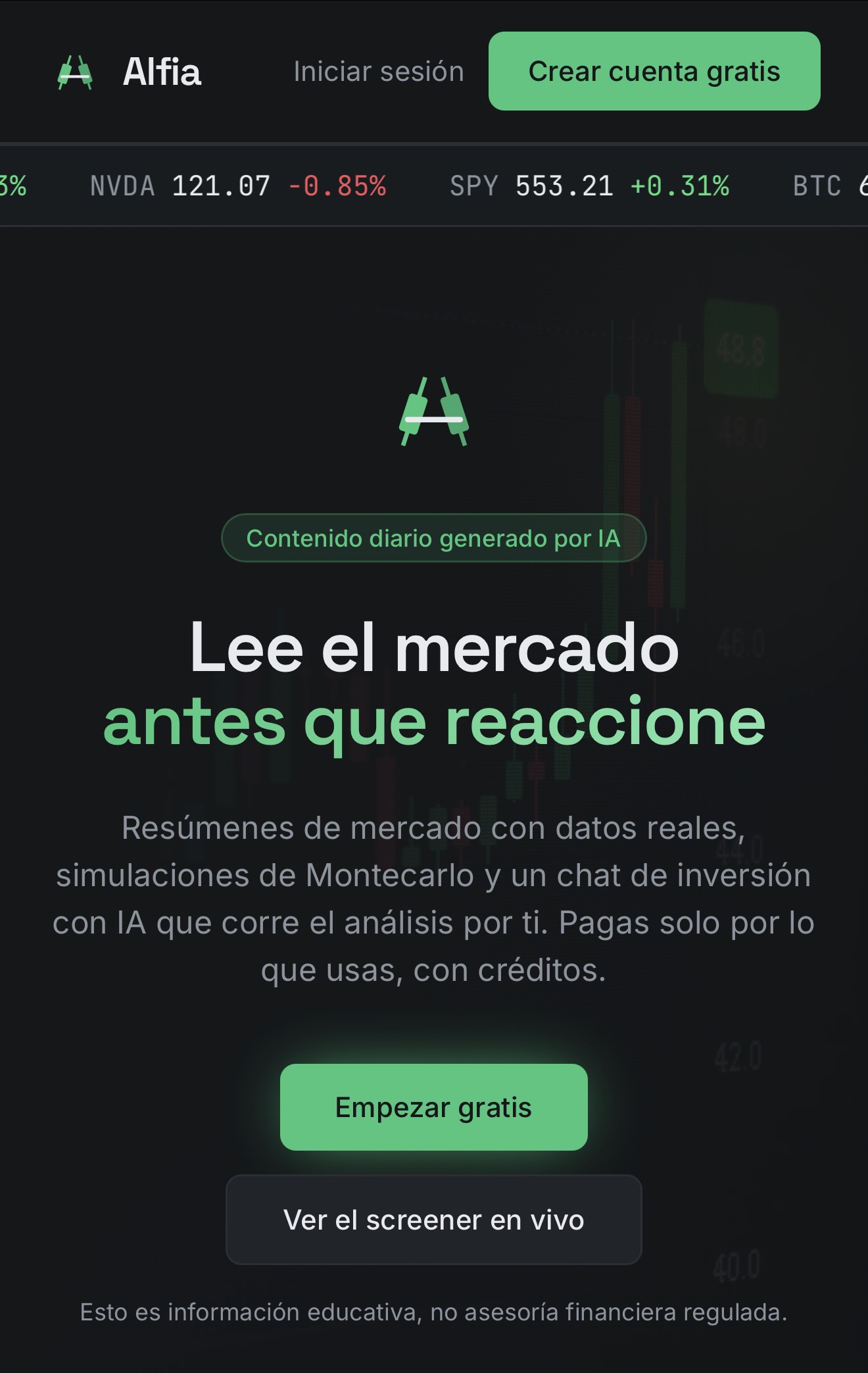 Captura de la plataforma de inversión Alfia